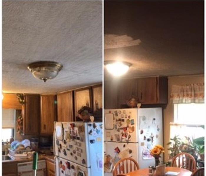 Before and after images of heating furnace soot damage in a home 